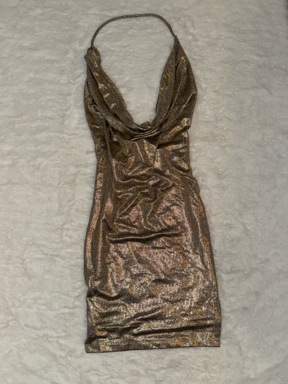 metallic gold drape mini dress